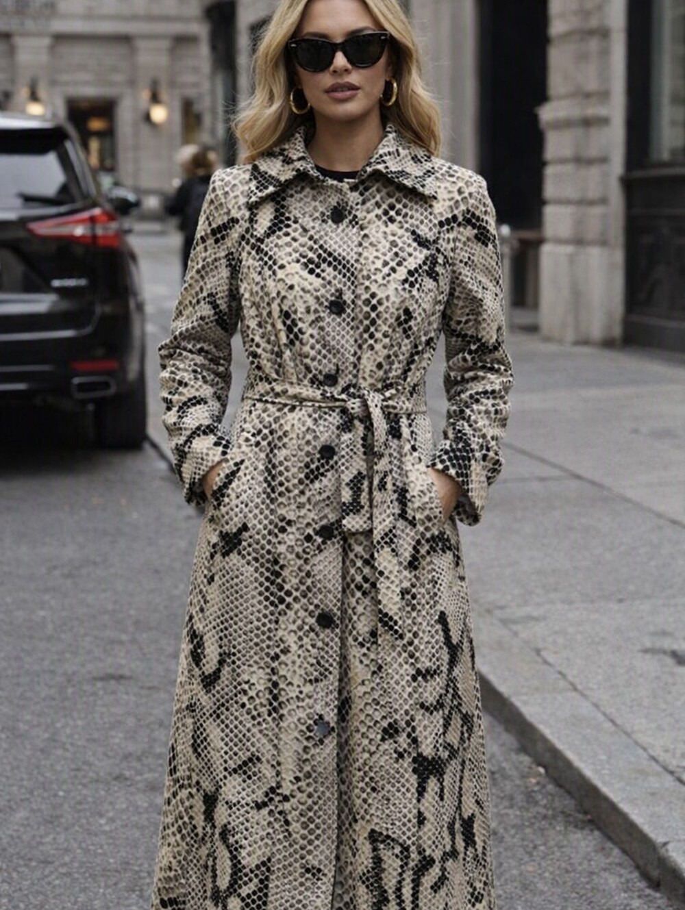 Vintage 90 Saks FifthAvenue Snakeskin Mobwife Statement Chic Trenchcoat. Size XS
